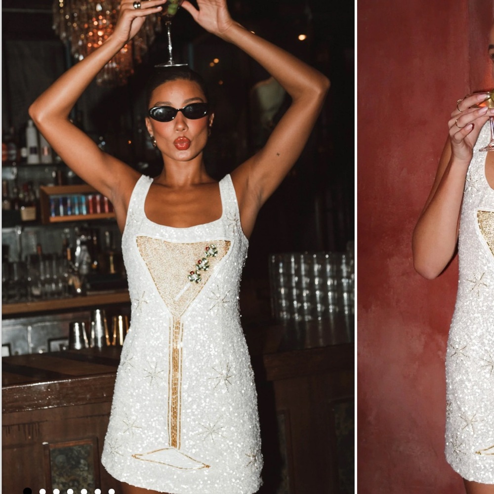 Show Me Your MuMu White Sequin Mini with Gold Accent